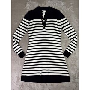 Avec Les Filles Striped Knit Dress Size Small Gold Button Long Sleeve Preppy‎